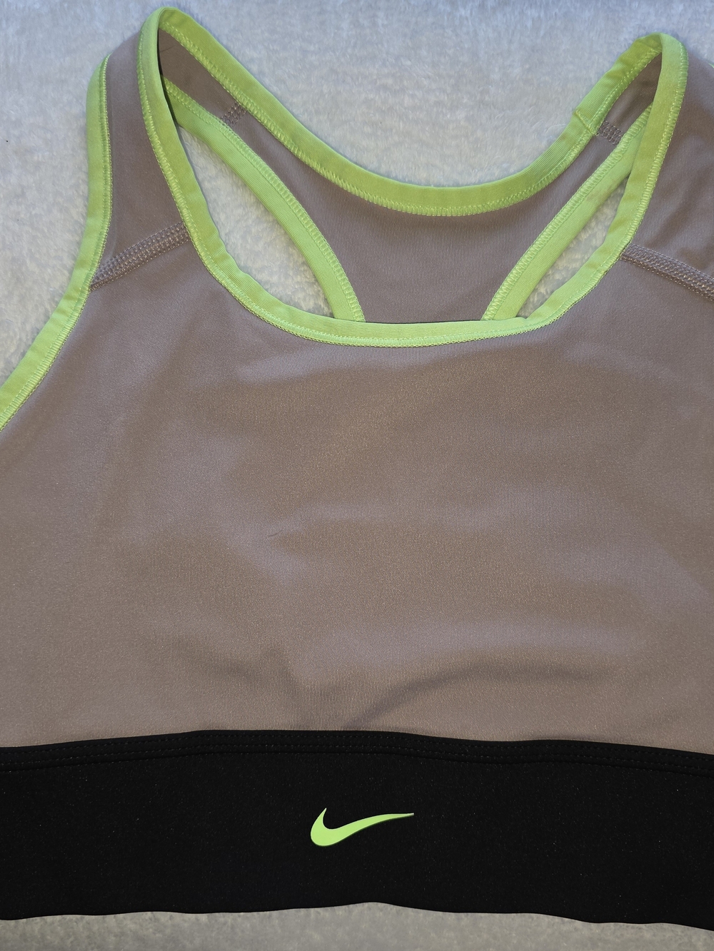 Nike Taupe Sports Bra with Neon Lime Trim and Black Band